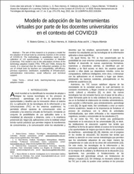 Modelo de adopción de las herramientas virtuales por parte de los docentes  universitarios en el contexto del COVID19